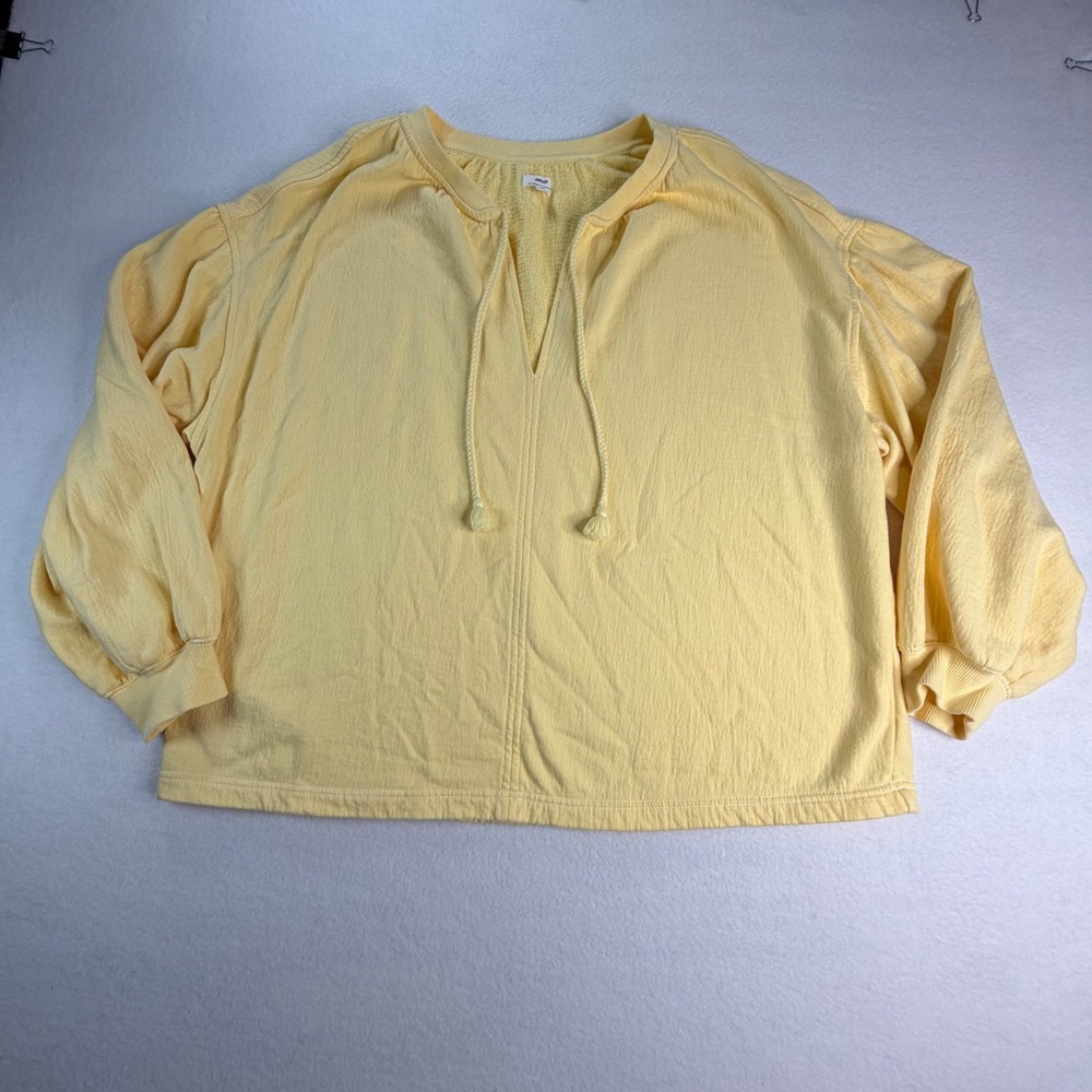 Aerie Always and Forever Butter Yellow Textured Tassel V-Neck Sweatshirt Large
